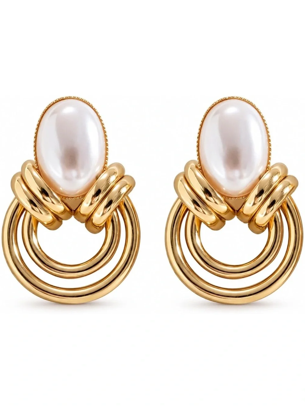 Anthropologie Gold Tone and White Pearl Hoop Drop Earrings